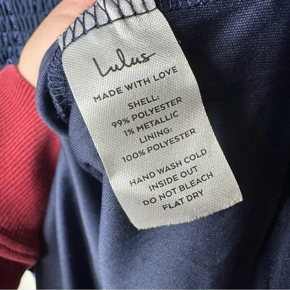 Lulus Navy Heartful Romance Navy Striped Smocked Long Sleeve Mini Dress XL - Picture 11 of 14